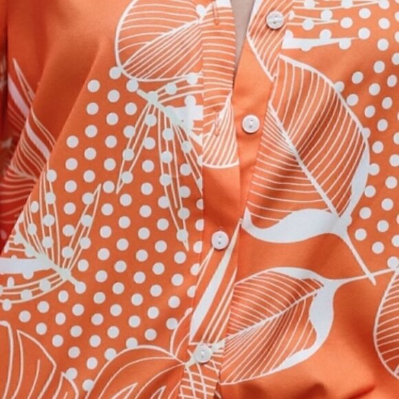 Boho Leaves Print Button Up Detail Top orange - Picture 5 of 5